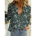 thumbnail image 3 of Yigetop Polka Dot Tops for Women, Women's Casual V Neck Floral Print Roll Up Long Sleeve Chiffon Button Down Blouses Top Shirts Chiffon Blouses for Women Green S, 3 of 5