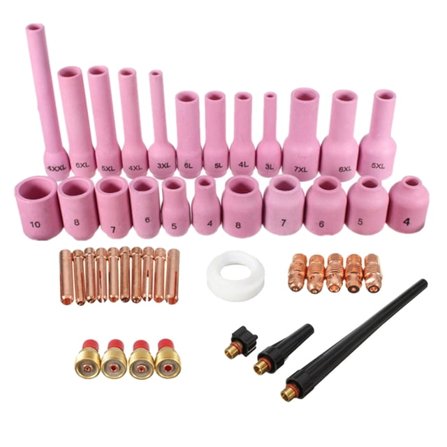 Kit de accesorios de antorcha de soldadura TIG de 46 Uds., Boquilla de alúmina, boquilla de para cuerpo, boquilla de gas rechoncho, kit de copa Macarena Cuerpo de la boquilla de la lente de gas TIG