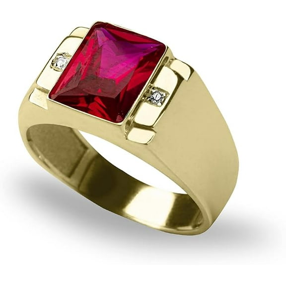 beryl_creation 1.50 Ct Emerald Cut Red Ruby Wedding Engagement Band Pinky Ring 14K Yellow Gold Plated 925 Sterling Silver For Men's -4.5