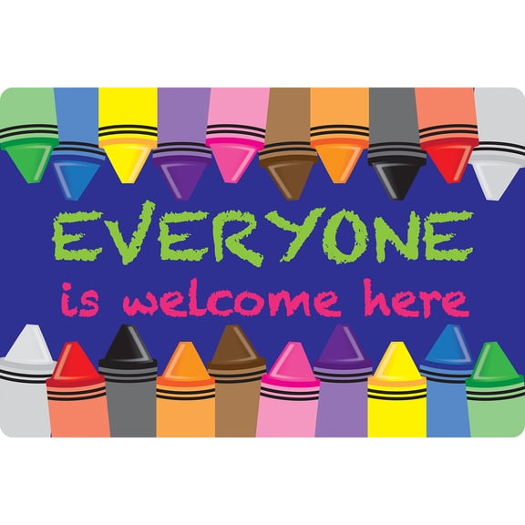 Smart Poly Welcome Mat with Slip Resistant Backing, 15.5" x 23.5", Crayons, Everyone is Welcome Here