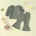 thumbnail image 2 of Fsqjgq Baby Girl Clothes Toddler Girls Fall Winter Bell-Bottoms Outfits Long Puff Sleeve Sweatshirt Tops and Flare Pants 2pcs Clothing Sets 6-12 Months, 2 of 9