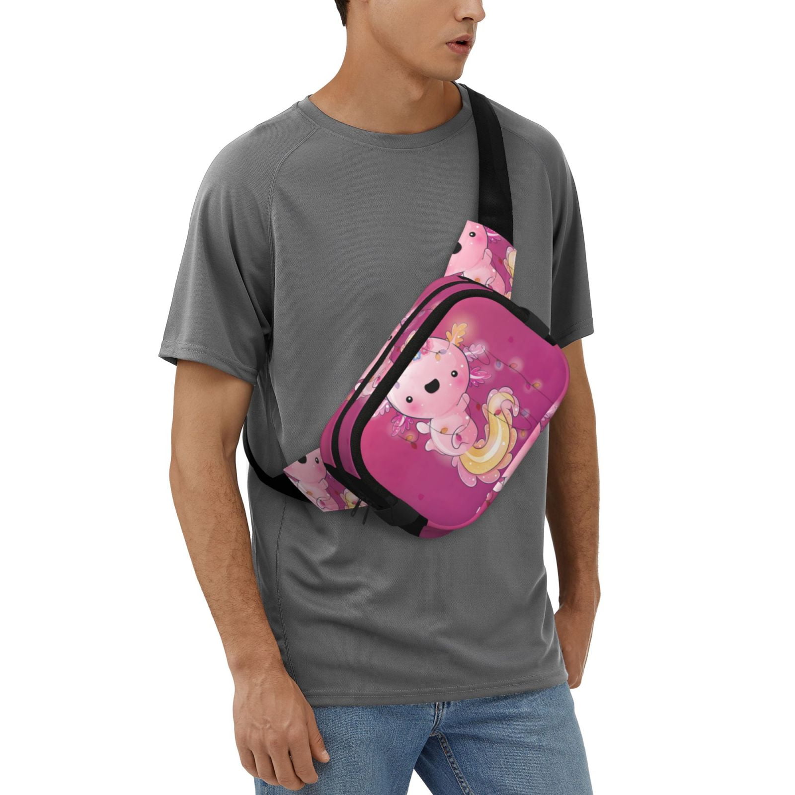 Hirioo Cute Pink Axolotl A for Double Layer Waist Bag Adjustable Fanny Pack For Travel Running Hiking