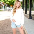 thumbnail image 2 of Women's Oversized Long Sleeve Pullover Sweatshirt with Drop Shoulders and Side Slits - Large, White, 2 of 6