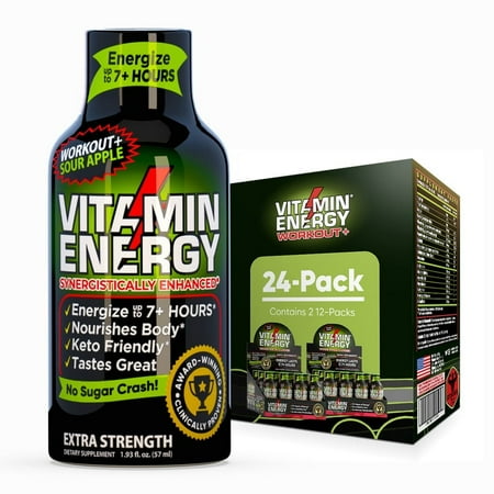 Vitamin Energy Pre-Workout Extra Strength Shot, Berry, 24 Pack – 260mg Natural Green Tea Caffeine, Keto-Friendly Endurance Blend, Zero Sugar, 1.93 fl oz