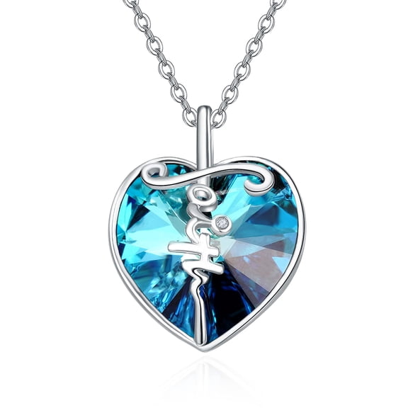 TANGPOET Faith Necklace 925 Sterling Sliver Cross Blue Crystal Cross Pendant Crucifix Religious Gifts for Men Women
