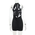 thumbnail image 4 of YueHuiYing Women’s Open Back Sheer Lace Mini Dress Plunging Halter Ruffles Bodycon Short Dress, 4 of 9