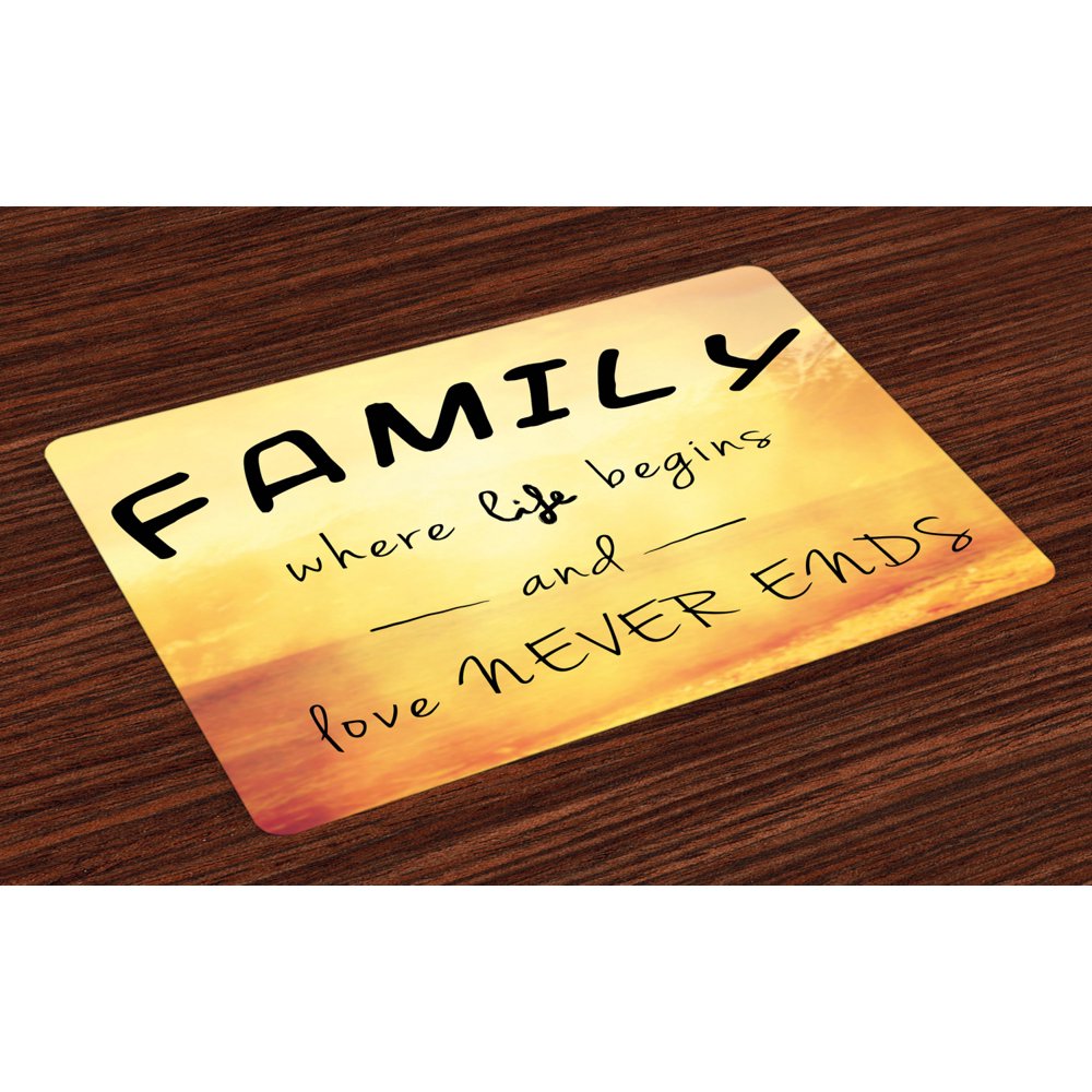 Family Placemats Set of 4 Inspiring Message about Family Life and Love