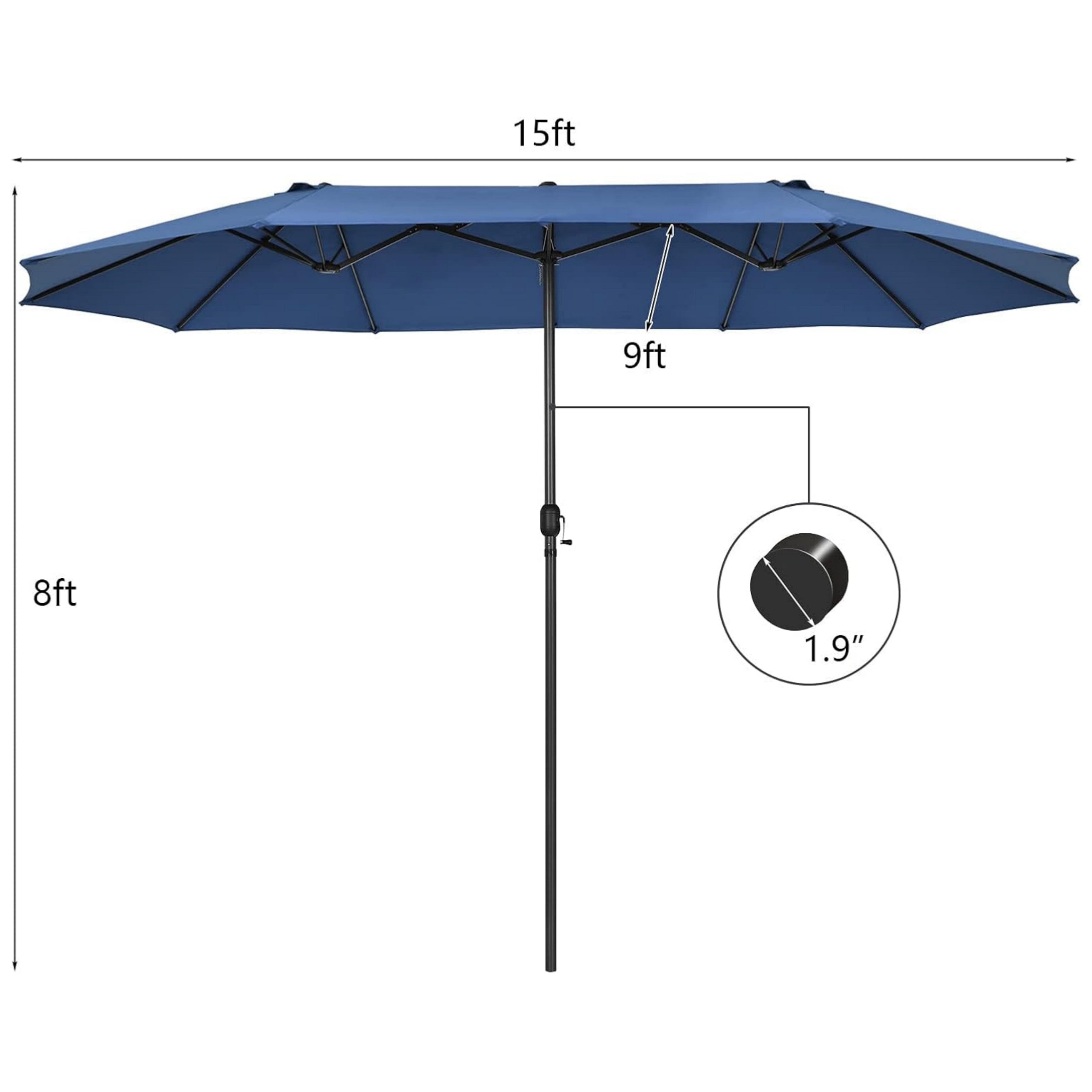 VOOYA HOME 15ft Large Patio Umbrellas Base NOT Included, Outdoor Double-Sided Umbrella with Crank Handle, UV Protective for Pool, Lawn Garden, Backyard (Pole Diameter 1.9 inch) Navy Blue