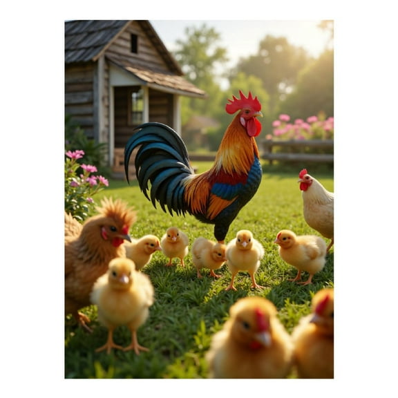 Diamond Art Kits for Adults, Rooster Family In Sunny Garden 5D Diamond Painting Kits for Adults Beginners, DIY Full Drill Diamond Painting, Gem Art and Crafts 12x16