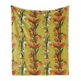 thumbnail image 1 of Floral Soft Flannel Fleece Throw Blanket, Vertical Strips of Tulips and Daffodils Leafy Botanical, Cozy Plush for Indoor and Outdoor Use, 50" x 60", Khaki Multicolor, by Ambesonne, 1 of 6