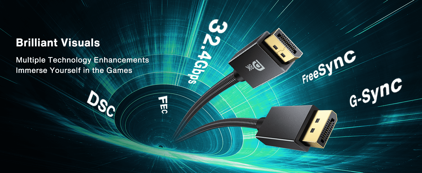 AUBEAMTO VESA Certified DisplayPort Cable 1.4, 8K DP Cable 16ft (8K@60Hz, 4K@144Hz, 2K@240Hz)HBR3 Support 32.4Gbps, HDR, HDCP 2.2, FreeSync G-Sync, Braided Display Port for Gaming Monitor, Graphics