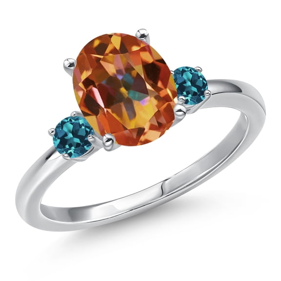 Gem Stone King 14K White Gold Ecstasy Mystic Topaz and London Blue Topaz Engagement Ring for Women | 3.46 Cttw | Oval 10X8MM | Gemstone November Birthstone | Size 7