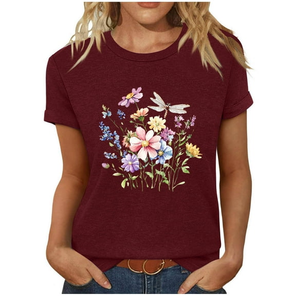 Blczomt Womens Casual Tops Short Sleeve Crew Neck T Shirts Graphic Summer Red Womens T Shirts