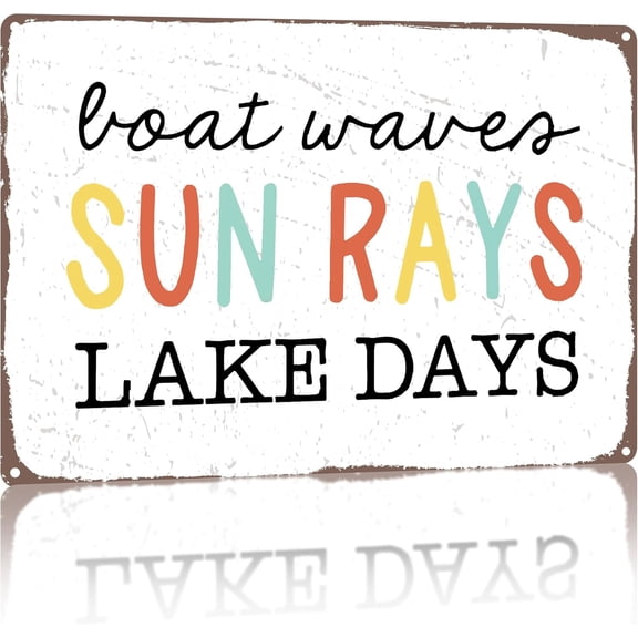VNWEK Vintage Lake House Decor Metal Signs, Lake House Sign, Lake Decor for Home, Boat Waves Sun Rays Lake Days Metal Tin Sign, Lake House Gifts, Lake Life Gifts, Lake Wall Decor,12x8 Inch