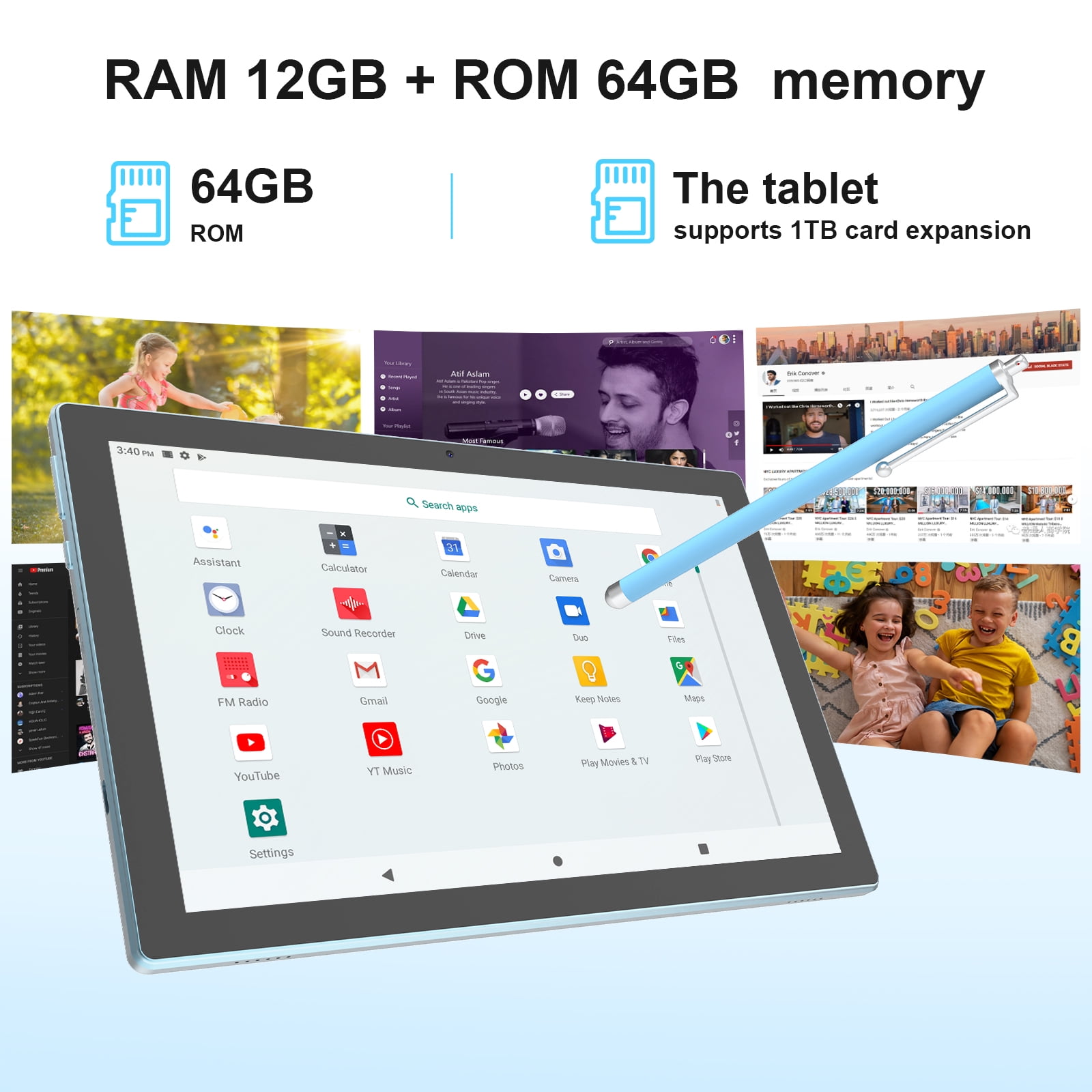 Android 15 Tablet with Case, 10 inch Tablets, 12GB RAM 64GB ROM