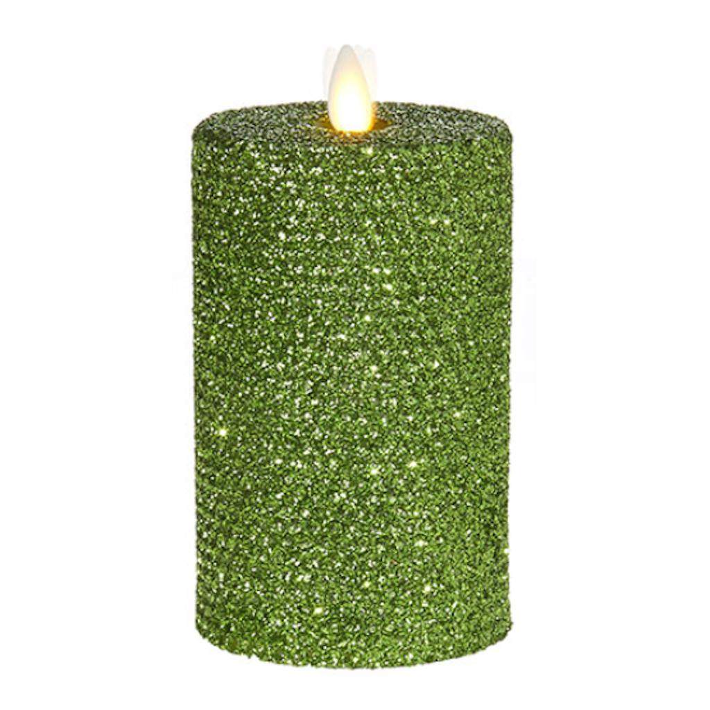 Liown 38103 3.25" x 6" Green Glittered LED Pillar Candle