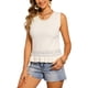 thumbnail image 4 of INSPIRAR CHIC Top de tanque corto de punto para mujer, cuello redondo, sin mangas, con canalé y ojales, suéter corto de verano, color beige, 4 of 5