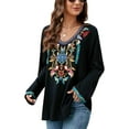 thumbnail image 4 of Grosy Embroidered Tops for Women Plus Size 3/4 Sleeve Tunic Tops Mexican V Neck Peasant Cotton Rayon Blouses Maxi Vintage Boho Bohemian Casual Loose Clothes-Black/618-BK-3XL/G, 4 of 7