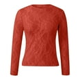 thumbnail image 4 of Womens Tops Dressy Casual Long Sleeve Shirts Mesh Neck Sheer Blouse See Through Floral Lace Basic T Shirts For Women Brick Red L, 4 of 5