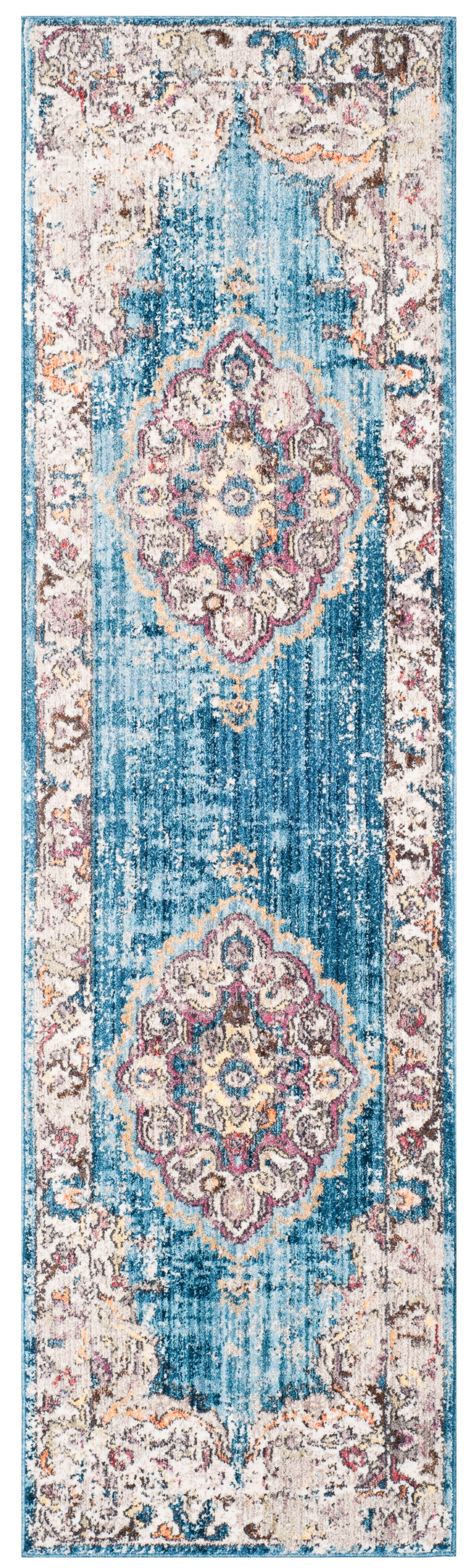 SAFAVIEH Bristol Doncho Oriental Polyester Runner Rug, Blue/Light Gray, 2'3" x 12'