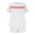thumbnail image 3 of Summer Spring Lounge Set for Women Fashion 2025 Two Piece Colorful Striped Shirt with Shorts Loose Fit Casual Set, 3 of 5
