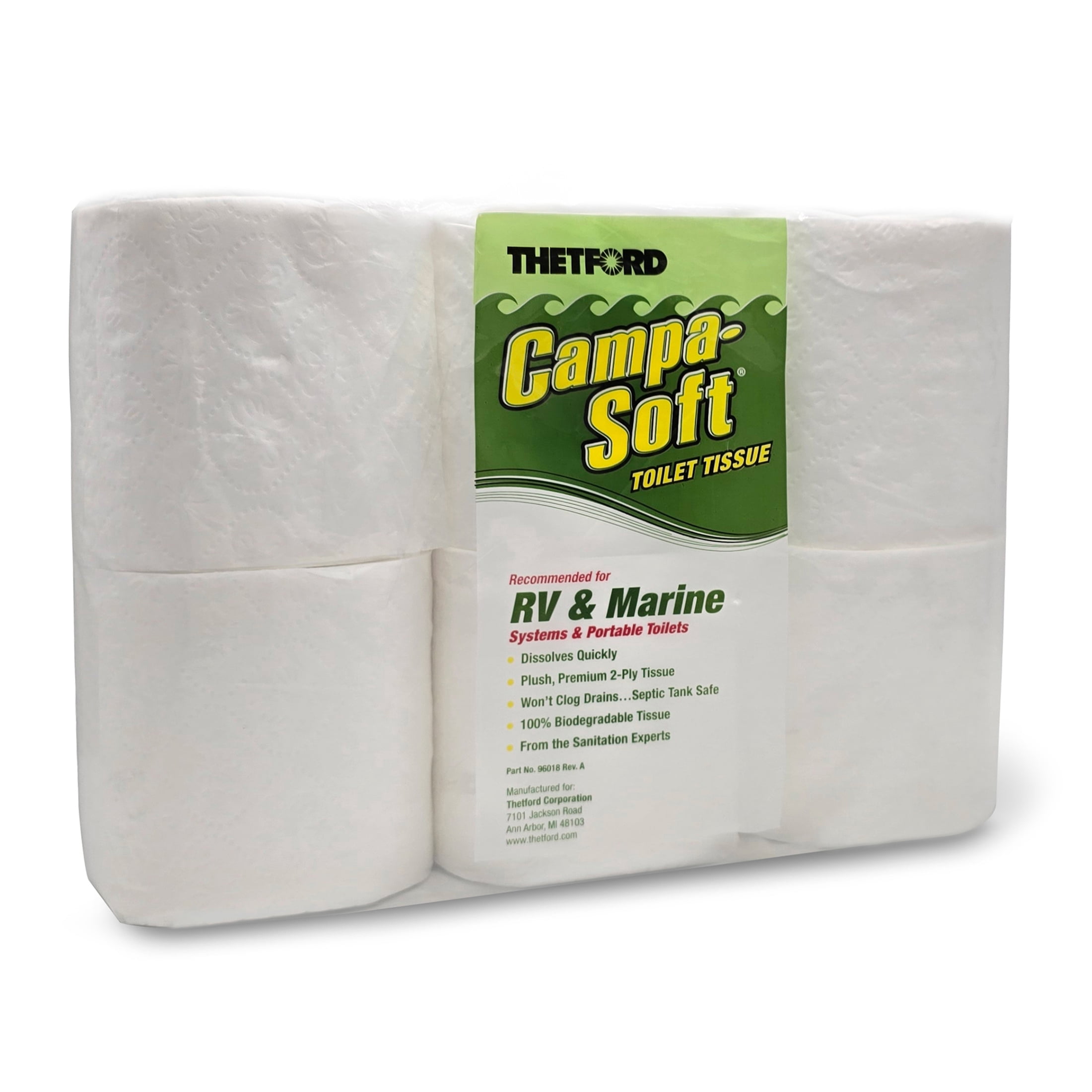 Thetford Campa-Soft RV & Marine Toilet Paper, 6 Rolls, 96005