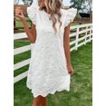 thumbnail image 2 of Women's Ruffled Eyelet Sheer Overlay Dress with Lined Bodice No Stretch 95% Polyester 5% Spandex Lightweight Elegant, 2 of 6