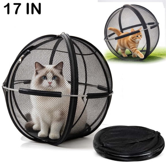 Portable Outdoor Cat Enclosure, Mesh Ball Cat Cage, Collapsible Breathable Pet Playpen with Zipper, Lightweight Safe Enclosure for Indoor Lawn Travel