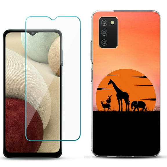 Slim-Fit TPU Phone Case Compatible with Samsung Galaxy A02s, with Tempered Glass Screen Protector, by OneToughShield ® - Sunset Safari