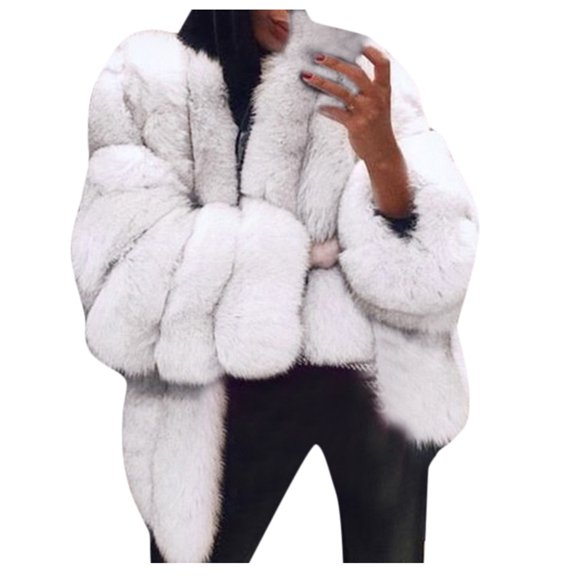 Women's Furry Long Sleeve Short Warm Outerwear Plus Size Jacket Cozy Winter Coat