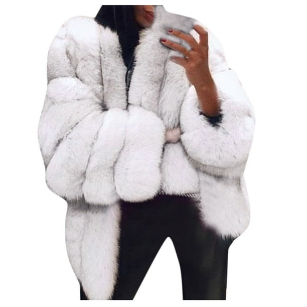 Iuhan Women Plus Size Short Faux Fur, White Fake Fur Coat Short Sleeves