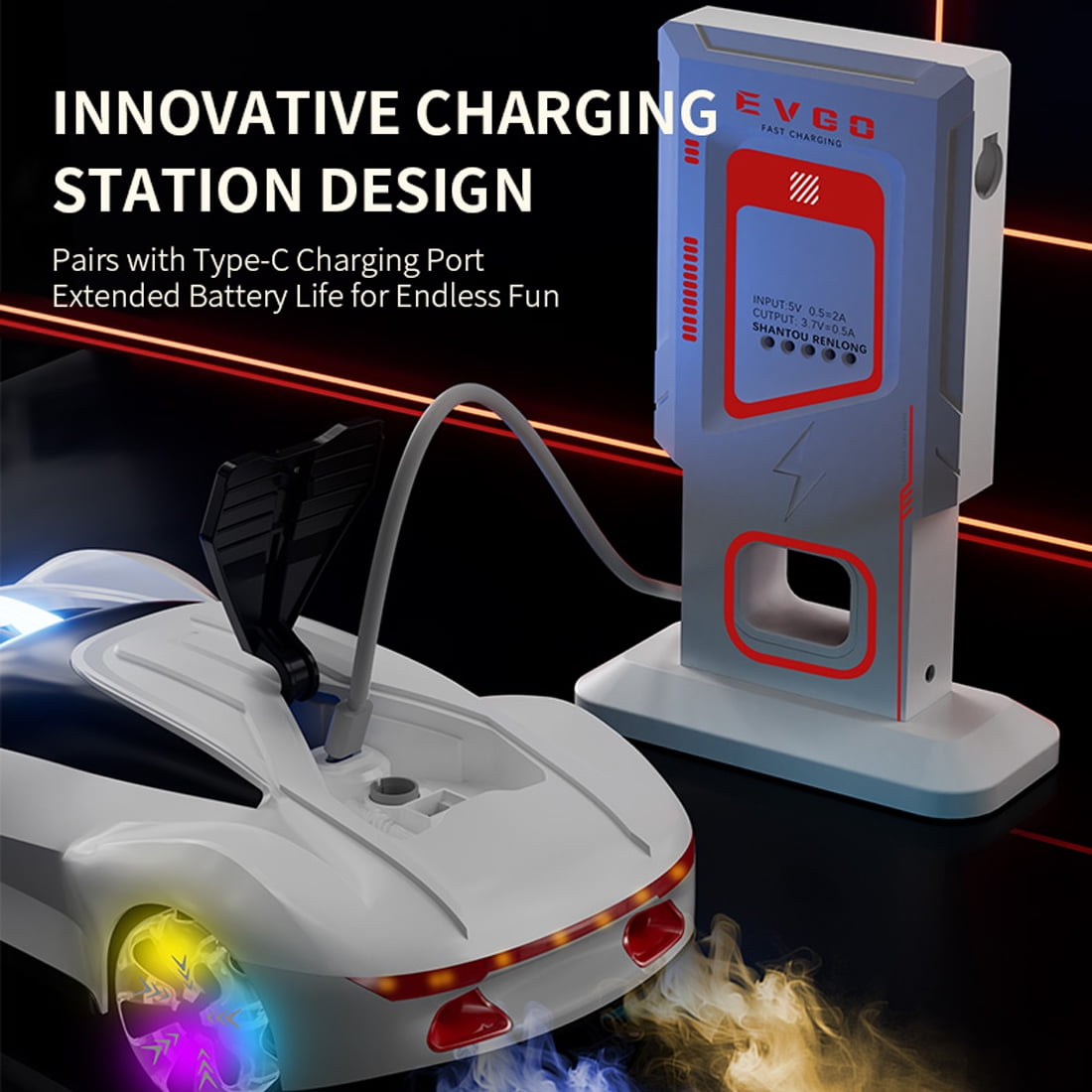Q206 New Energy Concept RC Car, Smart Spray Light Sports Car Toy with 3.7V 1200mAh Battery, 2.4G Remote Control , Music & LED Effects – For Adults