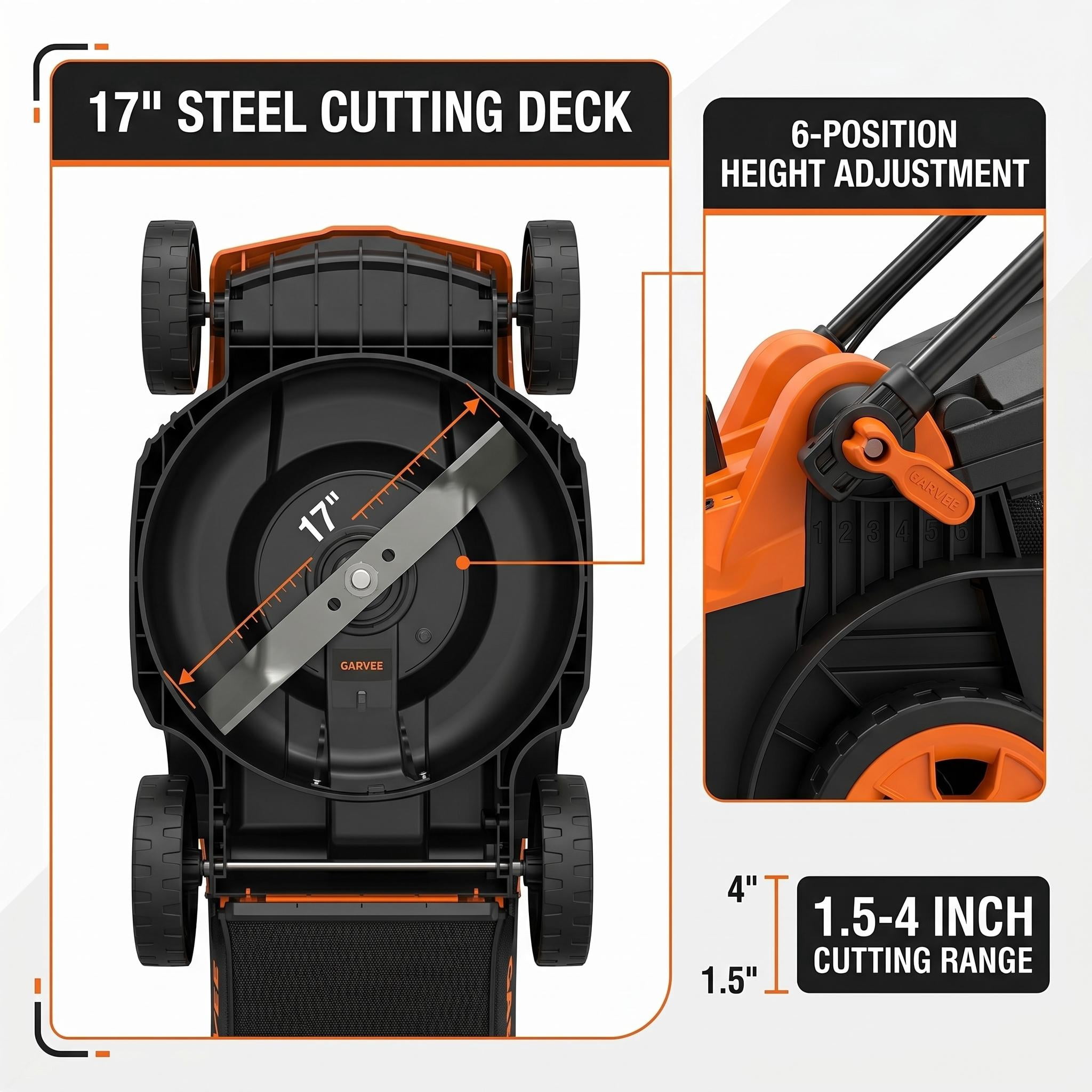 40V Cordless Lawn Mower, 17-Inch Electric Push Mower with Brushless Motor, 2×4.0Ah Battery & Charger, 6-Position Height Adjustment, 40L Grass Bag, 3-in-1 Mulching/Bagging/Side Discharge, orange