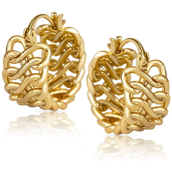 LNKOO Chunky Gold Hoop Twisited Braided Earrings for Women, Small Thick Gold Hoop Earrings, 14K Real Gold Plated Hoop Earrings for Women