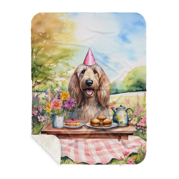 Happy Mother's Day Afghan Hound with Sweets and Flowers at a Picnic Cozy Sherpa Blanket Dog Lover Warm Soft Throw Blanket - 13005