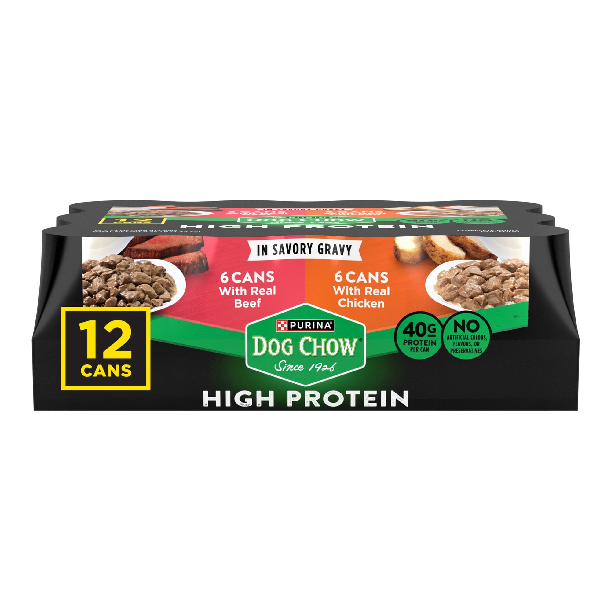 Purina Dog Chow High Protein Dog Food Wet Recipe With Real Chicken or Real Beef In Savory Gravy Variety Pack, 13 oz, 12 Pack