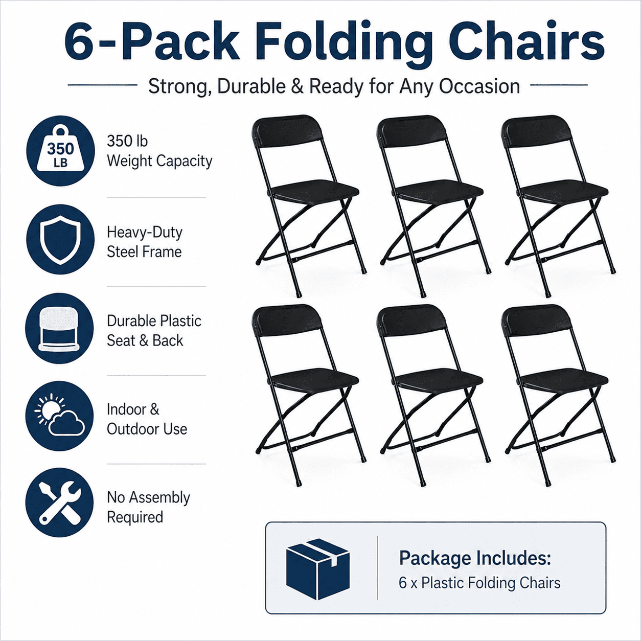 Alvantor 6 Pack Plastic Folding Chairs Black Heavy Duty Indoor Outdoor Portable Stackable Chairs for Party Office Event