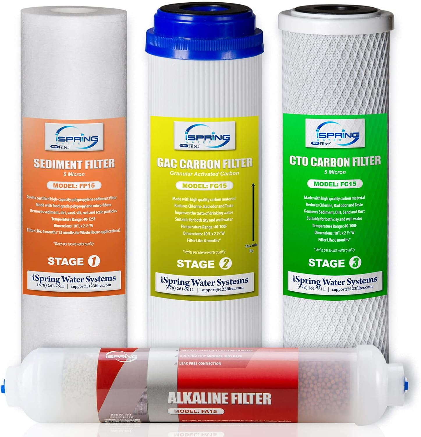 iSpring RCC7AK 6-Stage Alkaline RO Water Filtration System w/F4AK 6-Month Replacement Filter Pack, NSF Certified, Under Sink Drinking Water Purifier Bundle