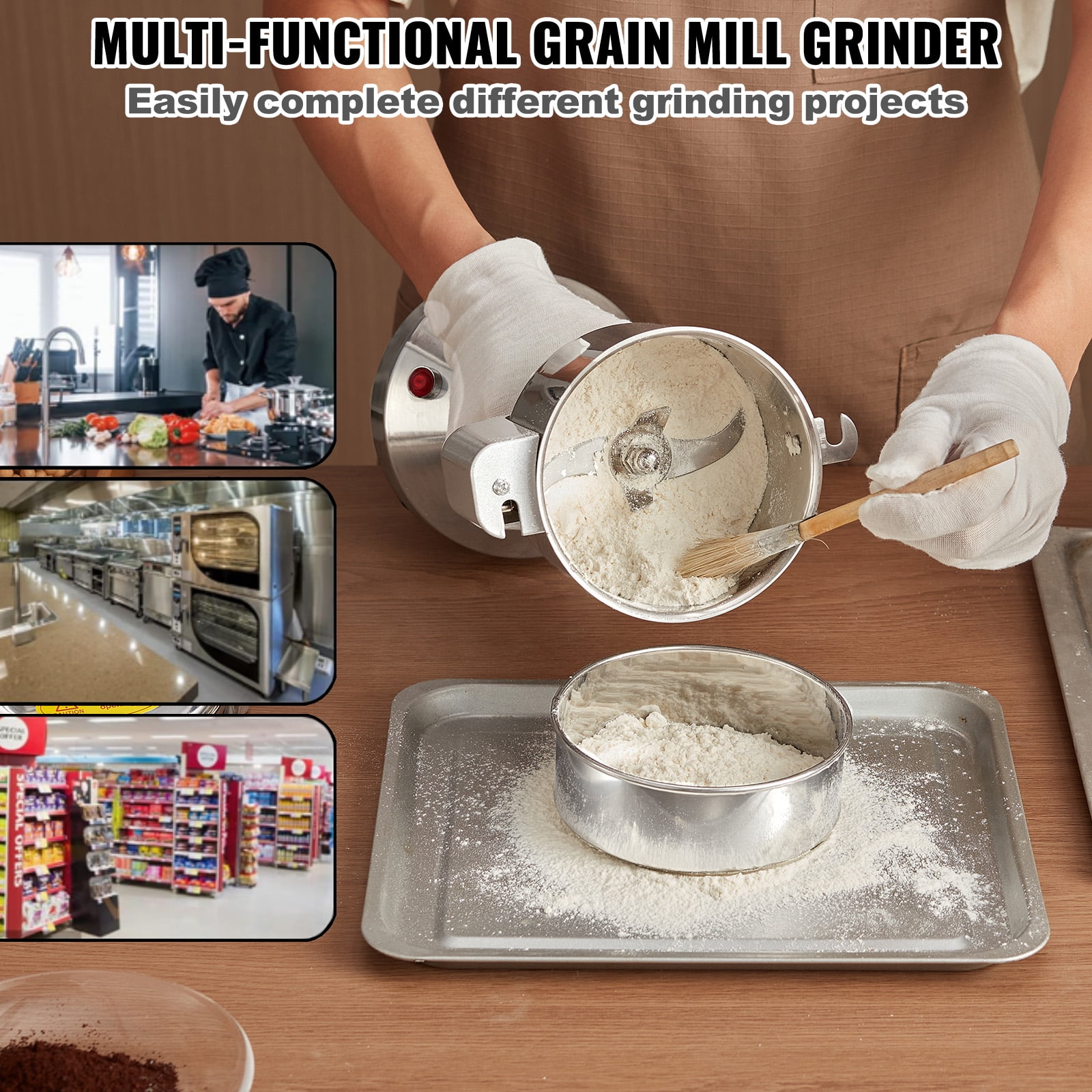 KFFKFF 750g Electric Grain Mill Grinder, 2000W High-Speed Stainless Steel Powder Machine for Dry Grains, Spices, Cereals, Coffee, and Pepper