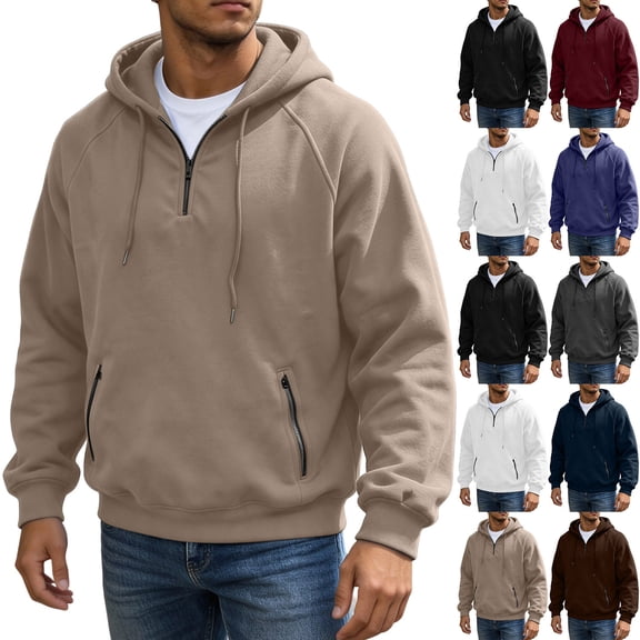 Eygvbb Men's Quarter Zip Hoodie Long Sleeve Pullover Sweatshirt With Zipper Pockets Drawstring Hood Loose Fit Versatile Trendy Casual Top