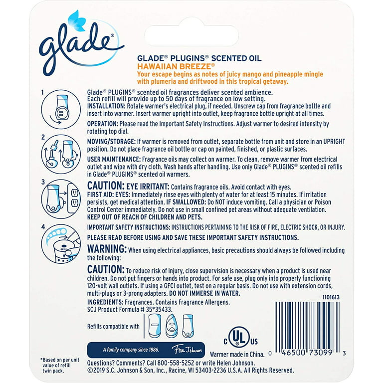 Hawaiian Breeze Glade Plugins Scented Oil Refill 3 pack