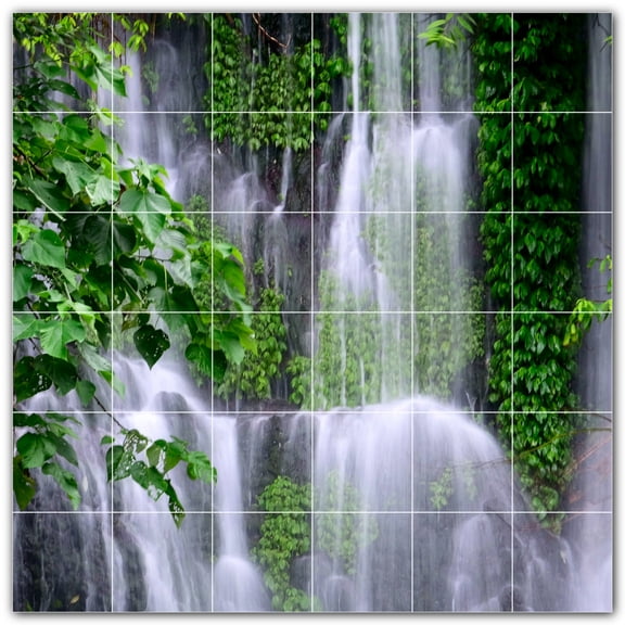 Picture-Tiles.com: Waterfalls Ceramic Tile Wall Mural WAL501092-66XL. 72"W x 72"H using (36) 12" x 12" Ceramic Tiles-Satin Finish