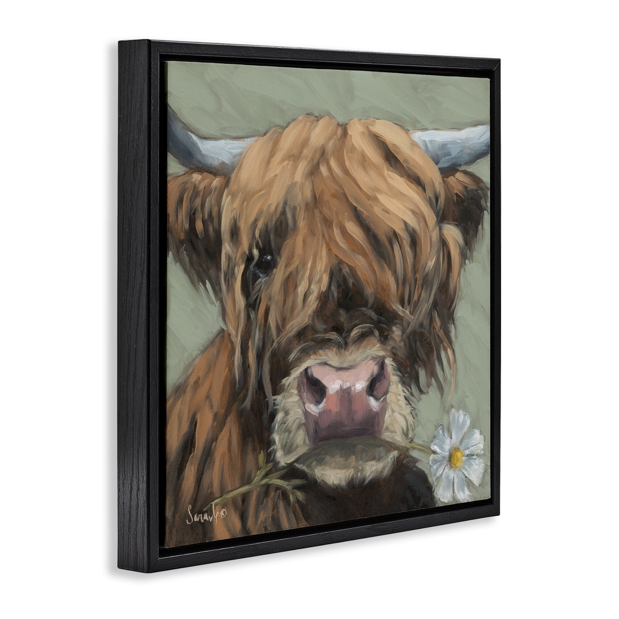 Stupell Industries Blossom Babe Cattle Black Framed Floater Canvas Wall Art, design by Sara G. Designs