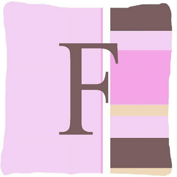 Letter F Initial Monogram - Pink Stripes Decorative Indoor & Outdoor Fabric Pillow