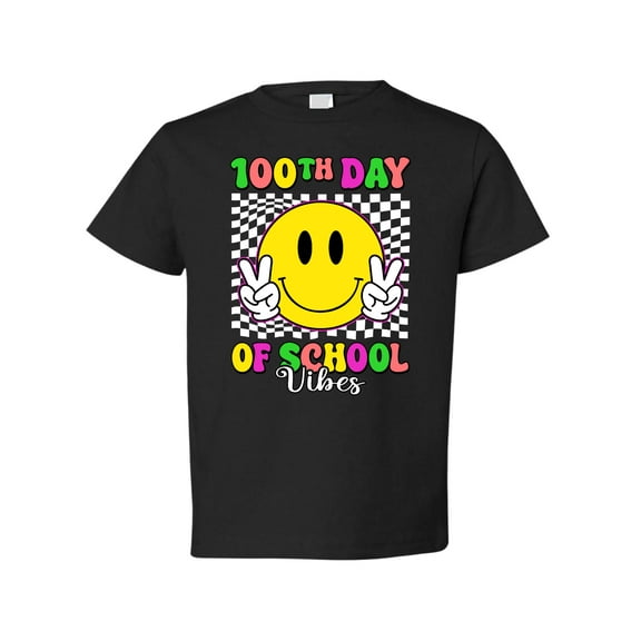 Wild Bobby 100th Day of School Retro Cute Smiley Face, 100 Days of School 2024 2025 Design for Kids Youth Boys Girls School Toddler Crew Graphic T-Shirt