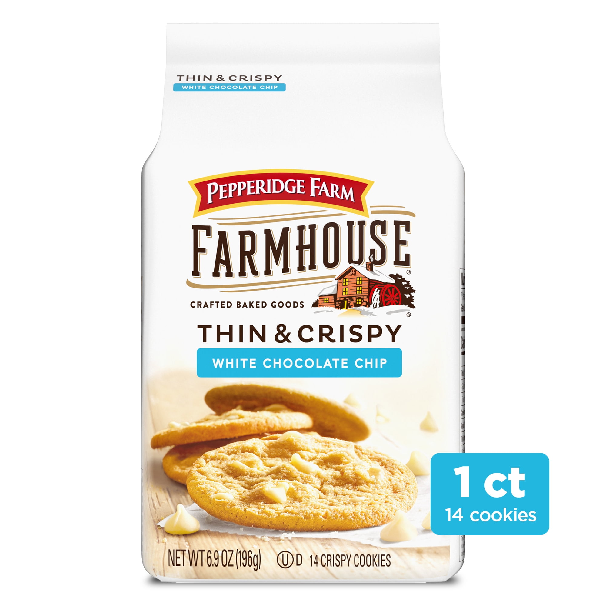 Pepperidge Farm Farmhouse Thin & Crispy White Chocolate Chip Cookies, 6.9 Oz Bag