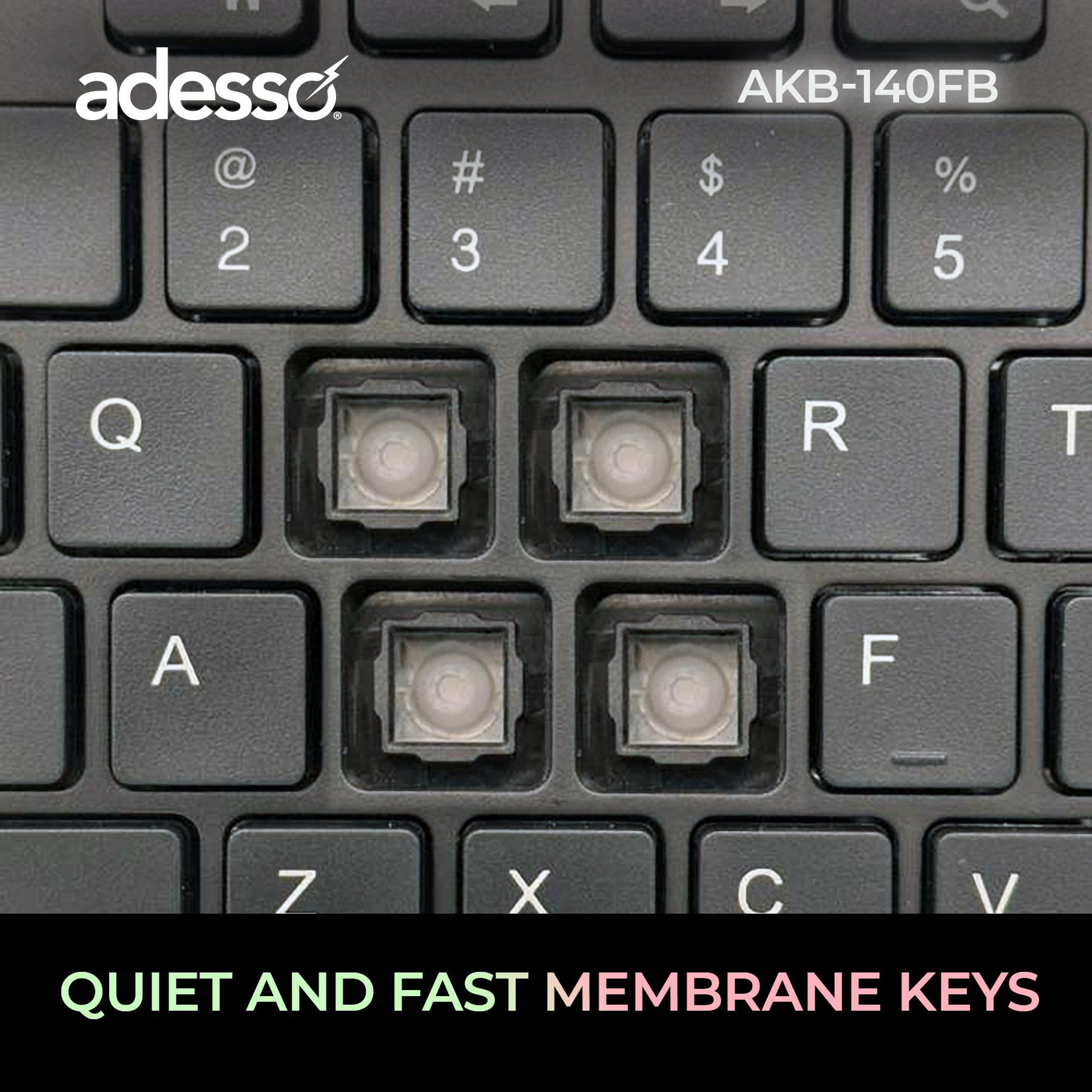 Adesso AKB-140FB Keyboard - Cable Connectivity - USB Type A, USB Type C Interface - 104 Key(s) - My Computer, Back, Forward, Search, Email, CoPilot, Play/Pause, Stop, Previous Track, Next Track, Vo...