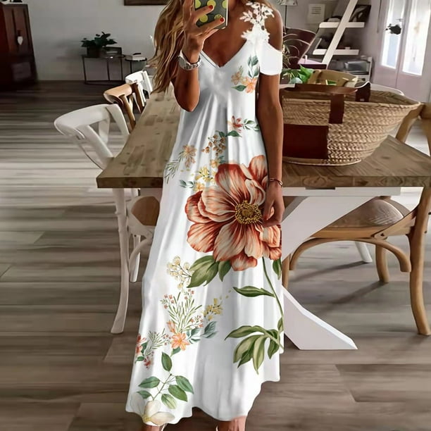 Formal Dress Floral Print Lace Summer Loose-fitting A-Line Maxi