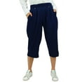 thumbnail image 6 of Bimba Women's Rayon Capri Culottes with Back Elastic Casual Summer Pants With Pockets Navy Blue - X-Large, 6 of 8