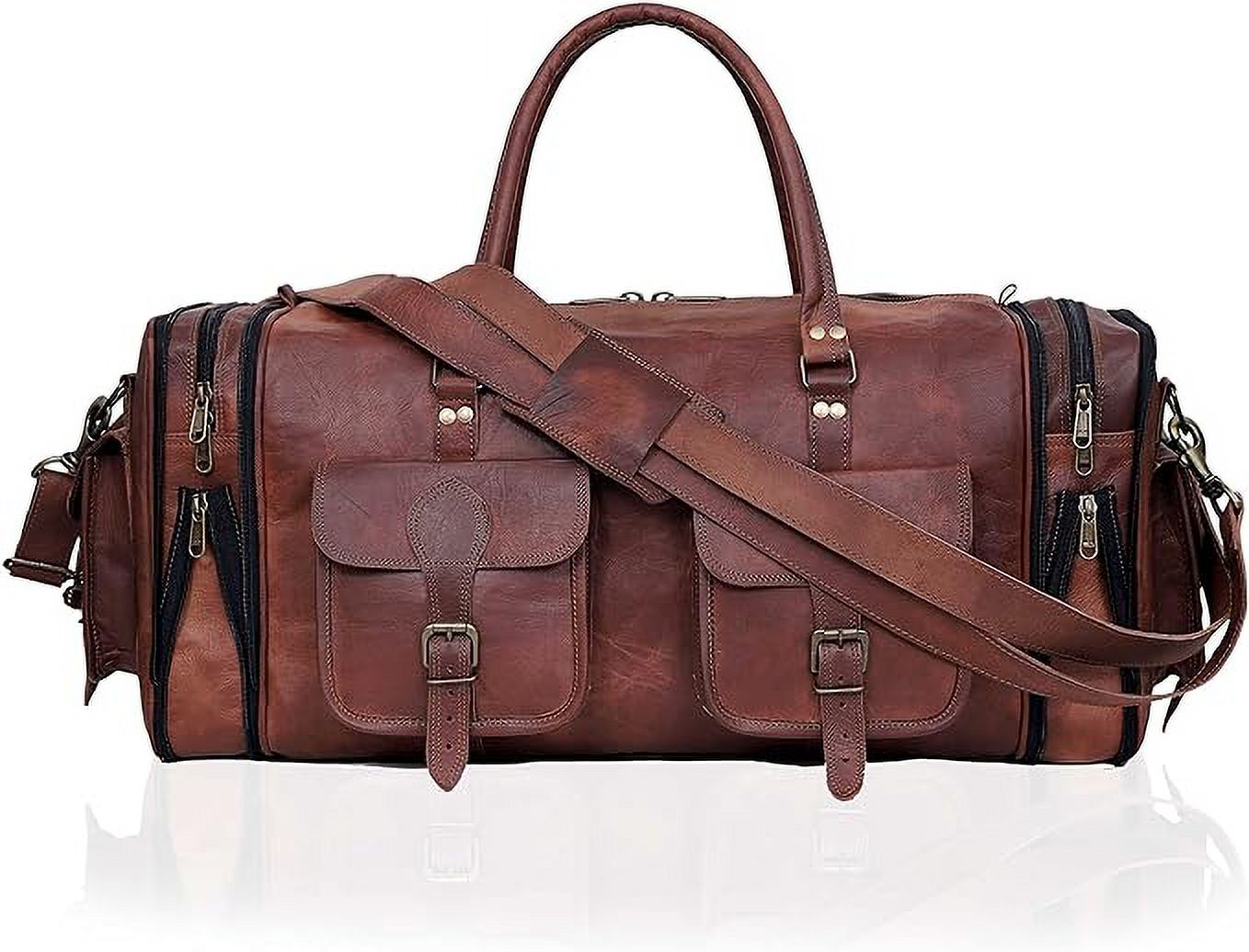 RUZIOON Handmade Vintage Travel Luggage 20 Inch Duffel Gym Sports Bag Weekender Travel Overnight Carry One Duffel Bag For Men (20 inch)